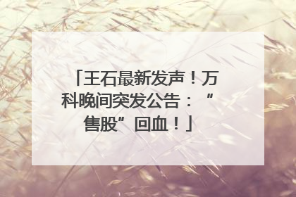 王石最新发声！万科晚间突发公告：“售股”回血！